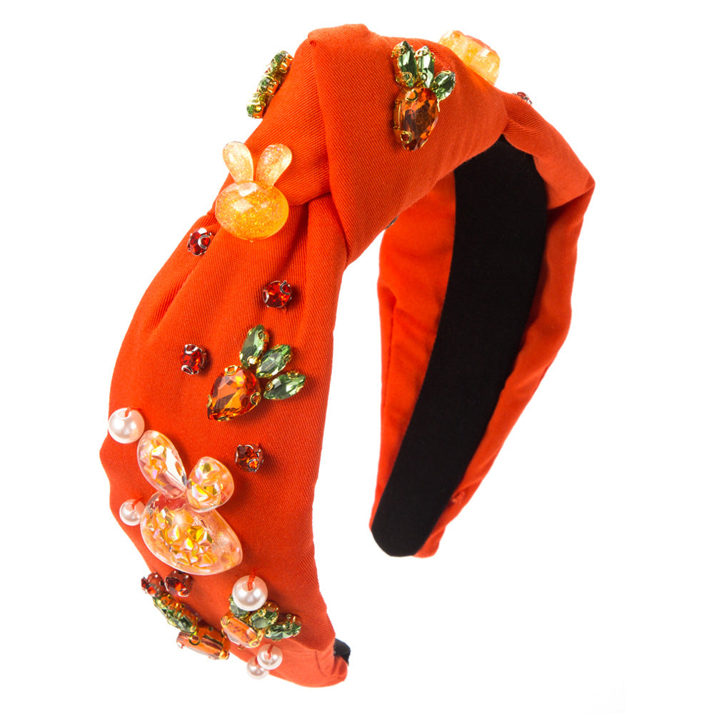Wholesale Easter Hand-sewn Bunny Headband with Glass Pearls